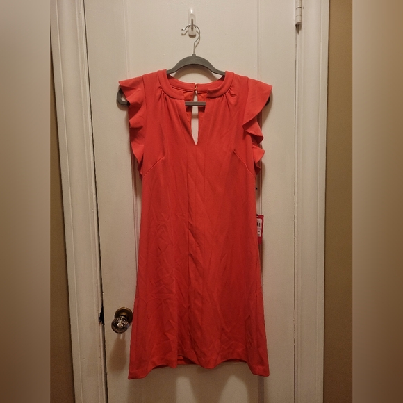 Vince Camuto Dresses & Skirts - Vince Camuto Vibrant Coral Dress with Ruffle Sleeves Size 6 NWT